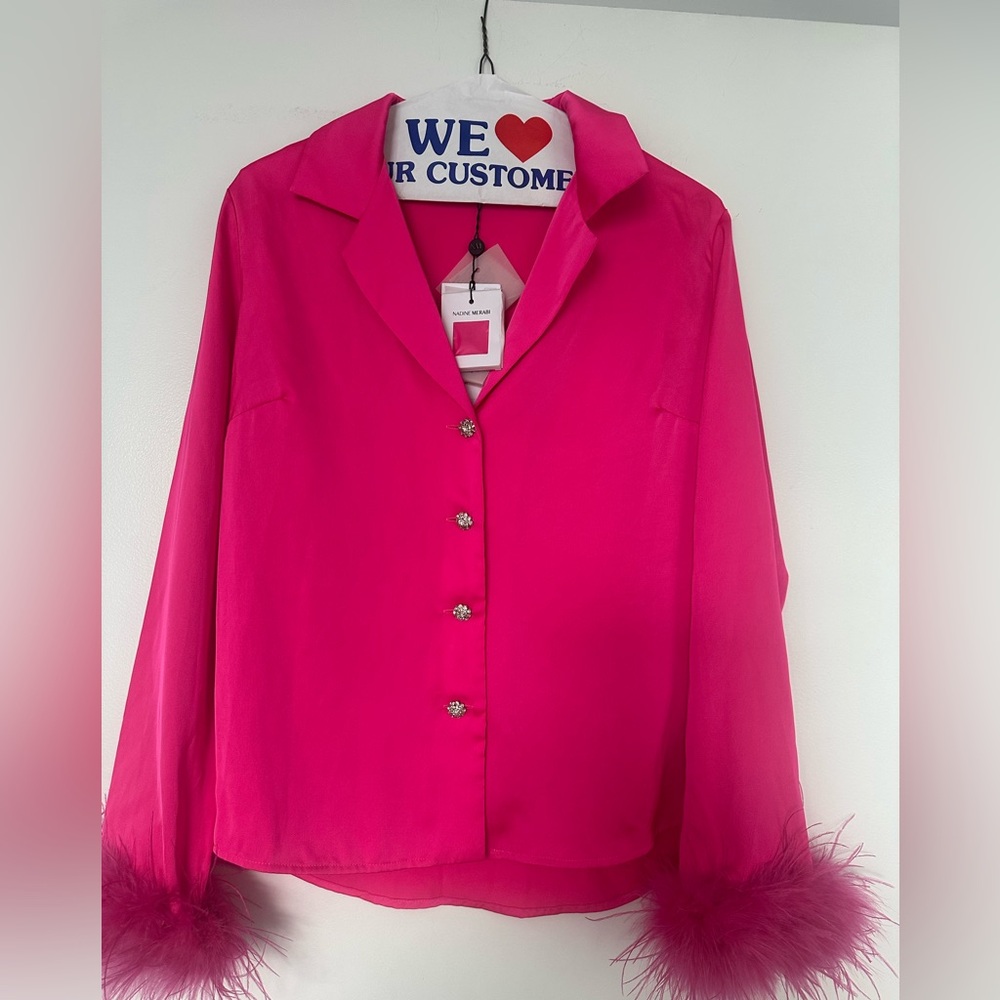 Gorgeous NADINE MERABI  Taylor feather blouse w/rhinestone buttons. - Picture 4 of 13